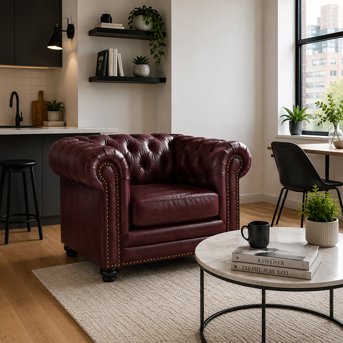 Maryport Leather Arm Chair with Tufting and Nailhead Trim - Coja
