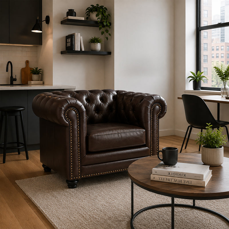 Maryport Leather Arm Chair with Tufting and Nailhead Trim - Coja