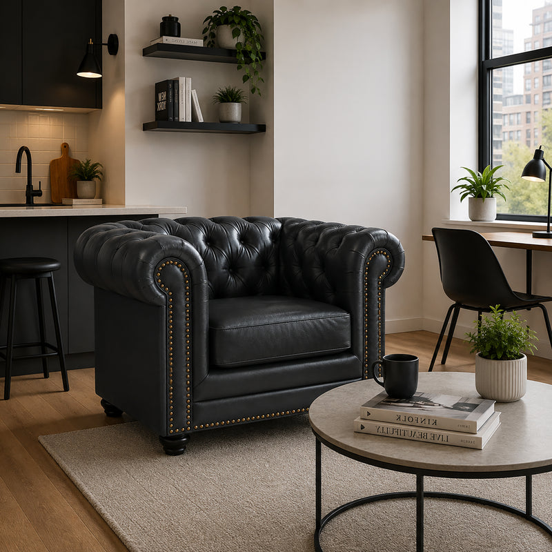 Maryport Leather Arm Chair with Tufting and Nailhead Trim - Coja