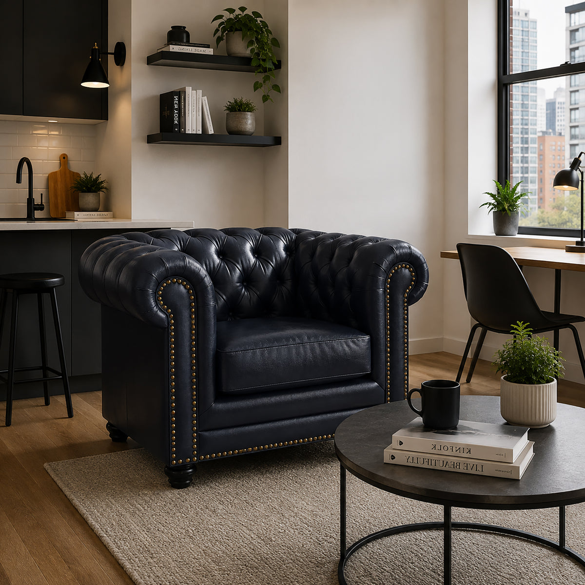 Maryport Leather Arm Chair with Tufting and Nailhead Trim - Coja