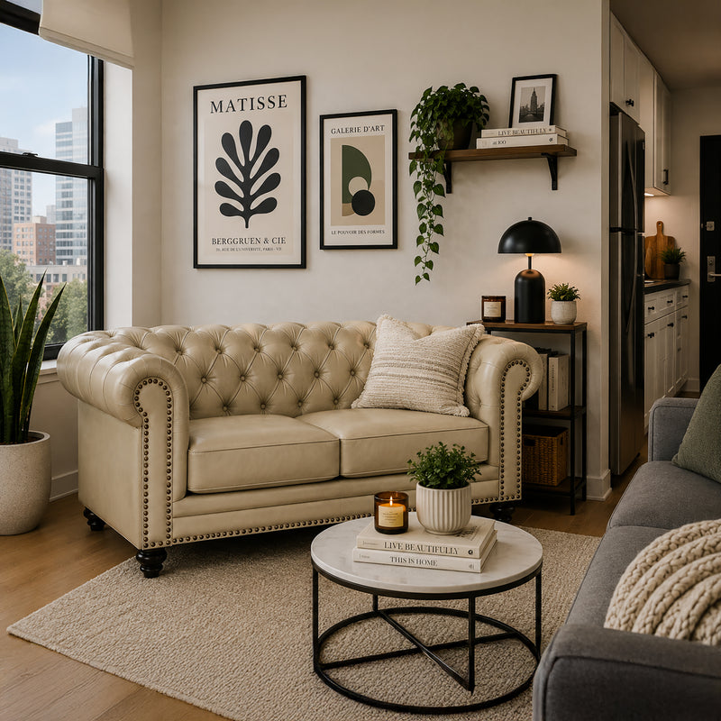 Maryport Leather Loveseat with Tufting and Nailhead Trim - Coja