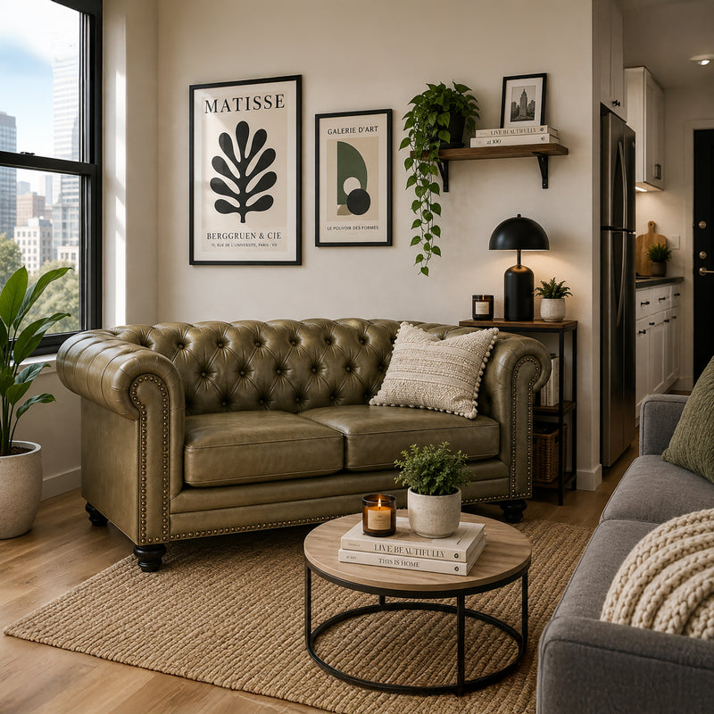 Maryport Leather Loveseat with Tufting and Nailhead Trim - Coja