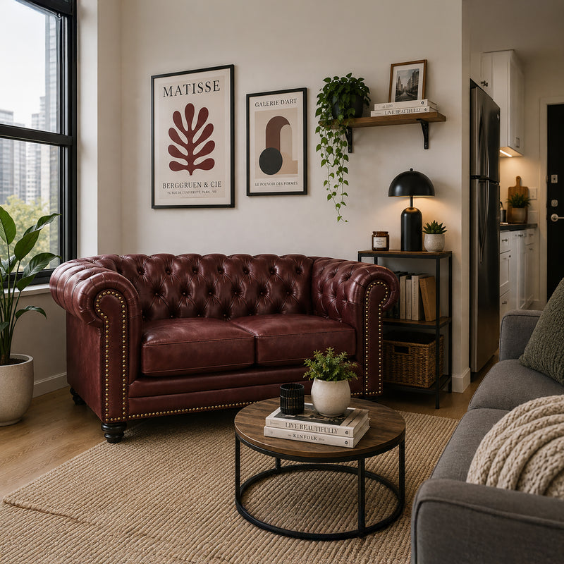 Maryport Leather Loveseat with Tufting and Nailhead Trim - Coja