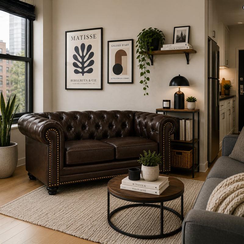 Maryport Leather Loveseat with Tufting and Nailhead Trim - Coja