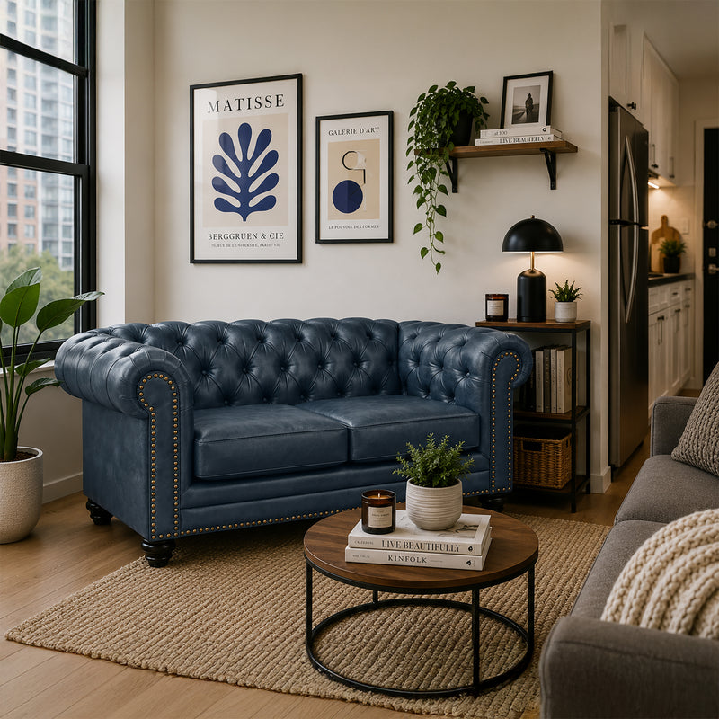Maryport Leather Loveseat with Tufting and Nailhead Trim - Coja