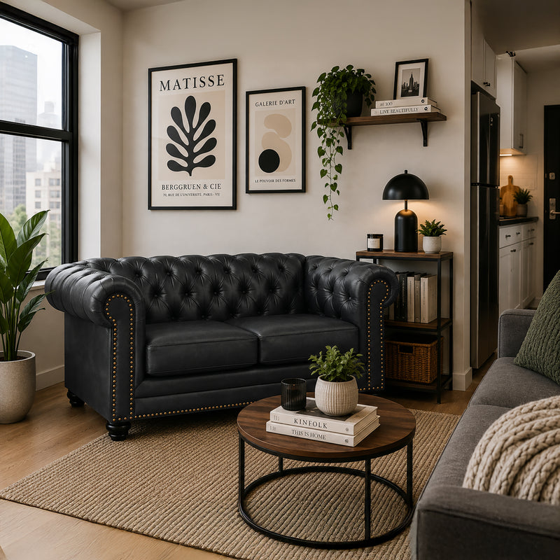 Maryport Leather Loveseat with Tufting and Nailhead Trim - Coja