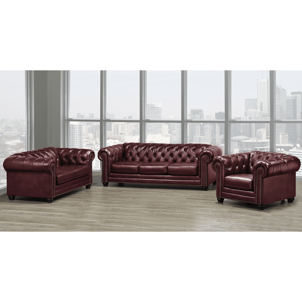 Maryport Top Grain Leather Sofa, Loveseat and Armchair Set - Coja