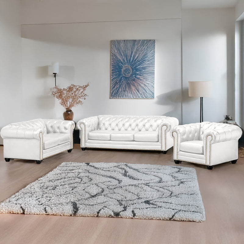 Maryport Leather Sofa, Loveseat & Chair Set with Tufting and Nailhead Trim