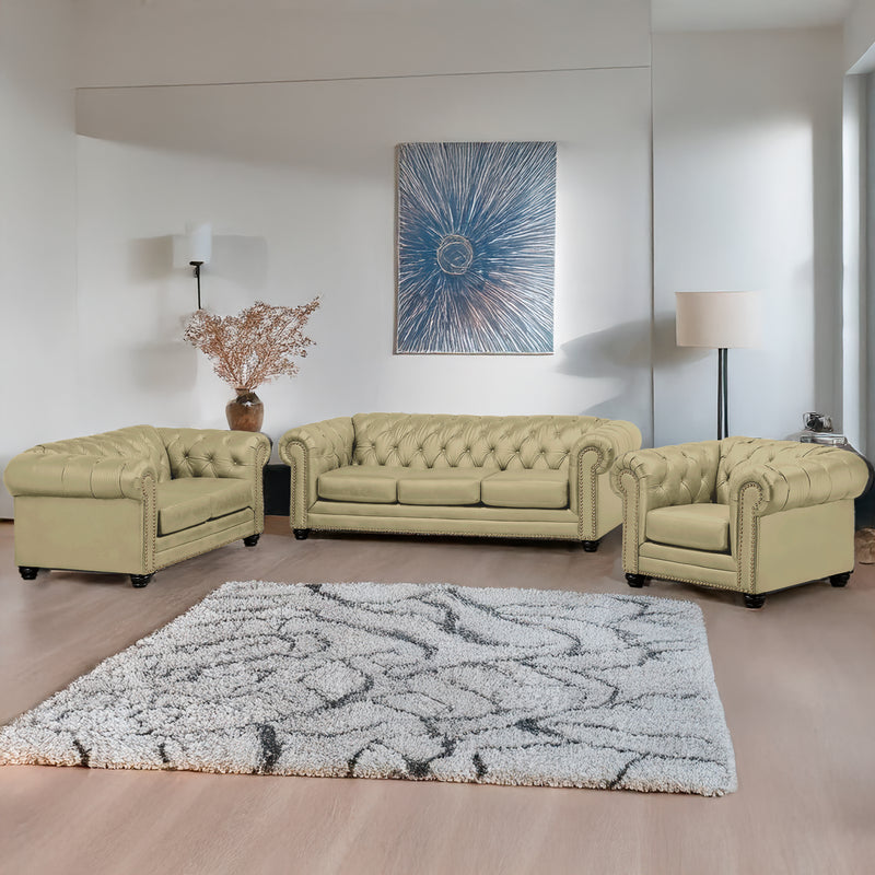 Maryport Leather Sofa, Loveseat & Chair Set with Tufting and Nailhead Trim