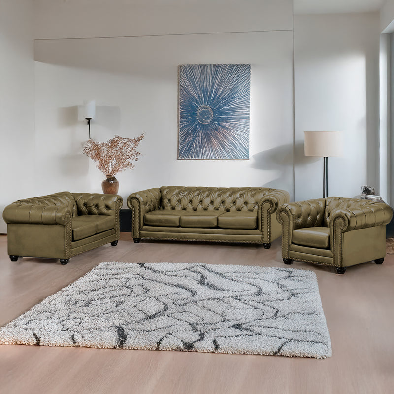Maryport Leather Sofa, Loveseat & Chair Set with Tufting and Nailhead Trim