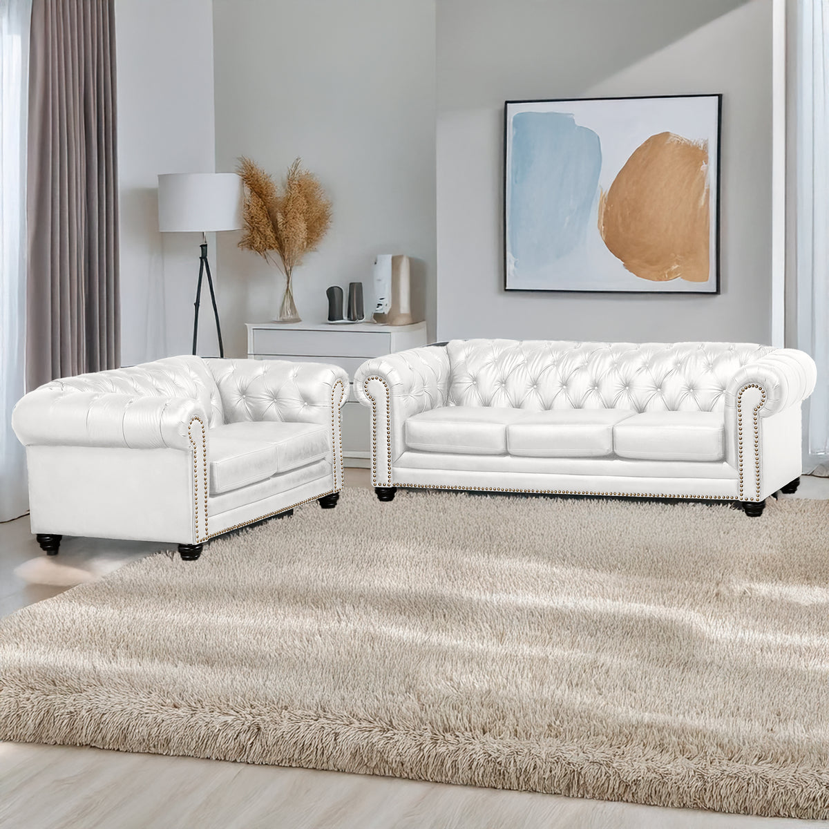 Maryport Leather Sofa &amp; Loveseat Set with Tufting and Nailhead Trim