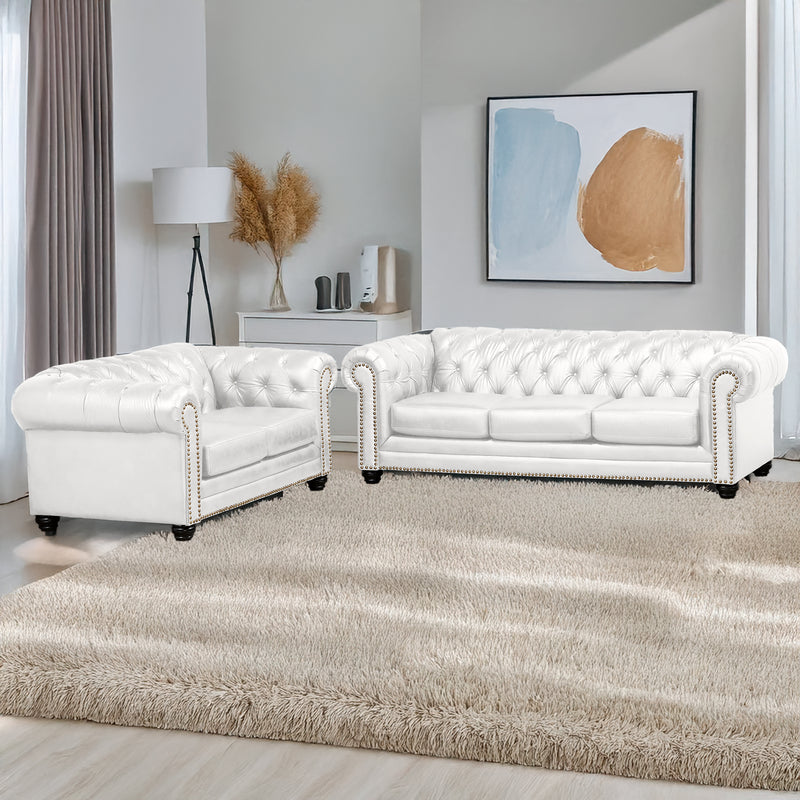 Maryport Leather Sofa & Loveseat Set with Tufting and Nailhead Trim