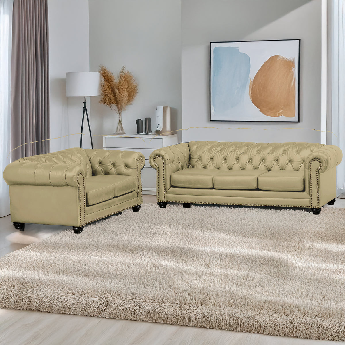 Maryport Leather Sofa &amp; Loveseat Set with Tufting and Nailhead Trim