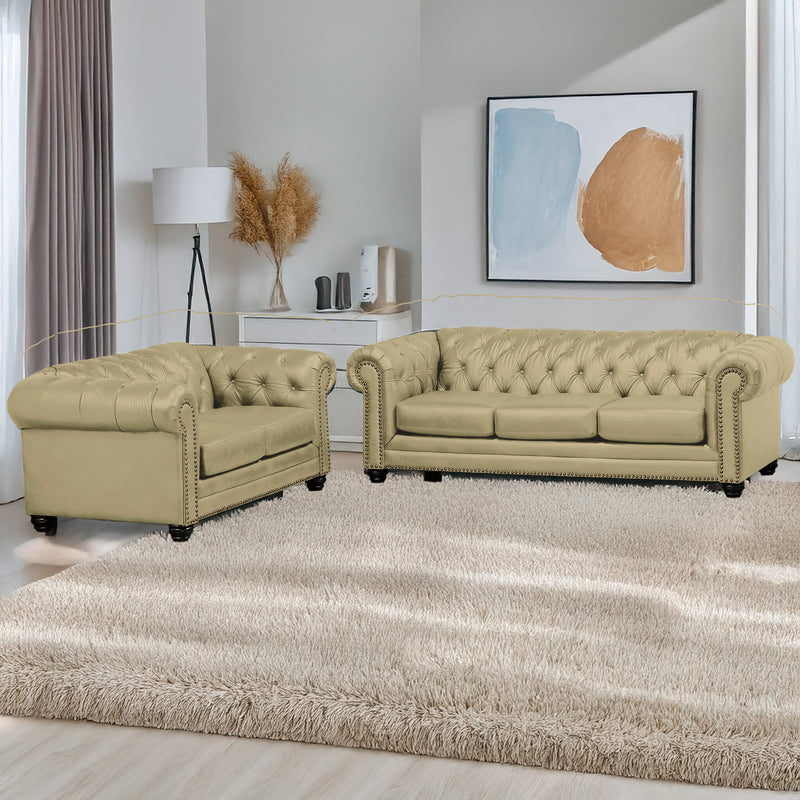 Maryport Leather Sofa & Loveseat Set with Tufting and Nailhead Trim