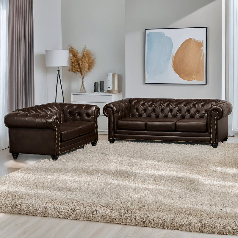 Maryport Leather Sofa & Loveseat Set with Tufting and Nailhead Trim