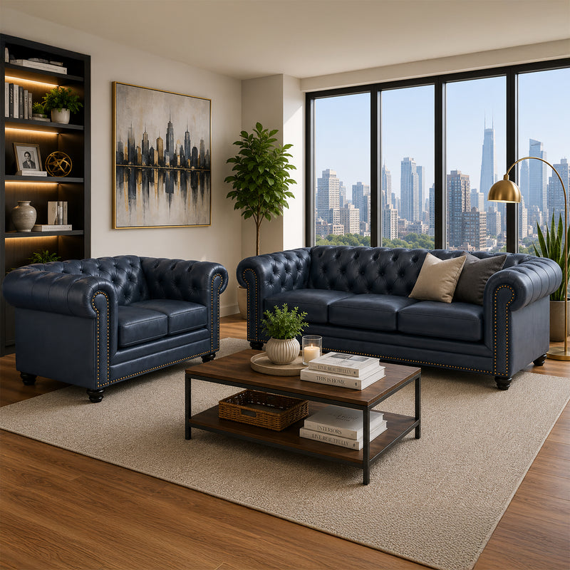 Maryport Leather Sofa & Loveseat Set with Tufting and Nailhead Trim - Coja