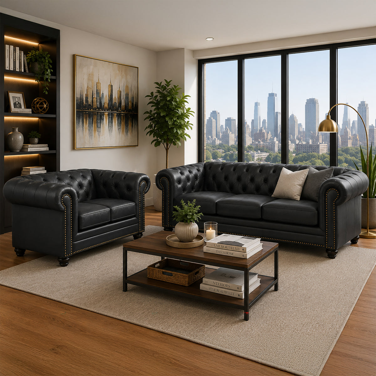 Maryport Leather Sofa & Loveseat Set with Tufting and Nailhead Trim - Coja