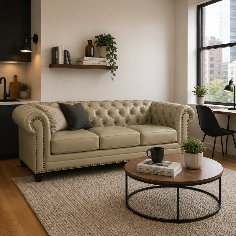 Maryport Leather Sofa with Tufting and Nailhead Trim - Coja