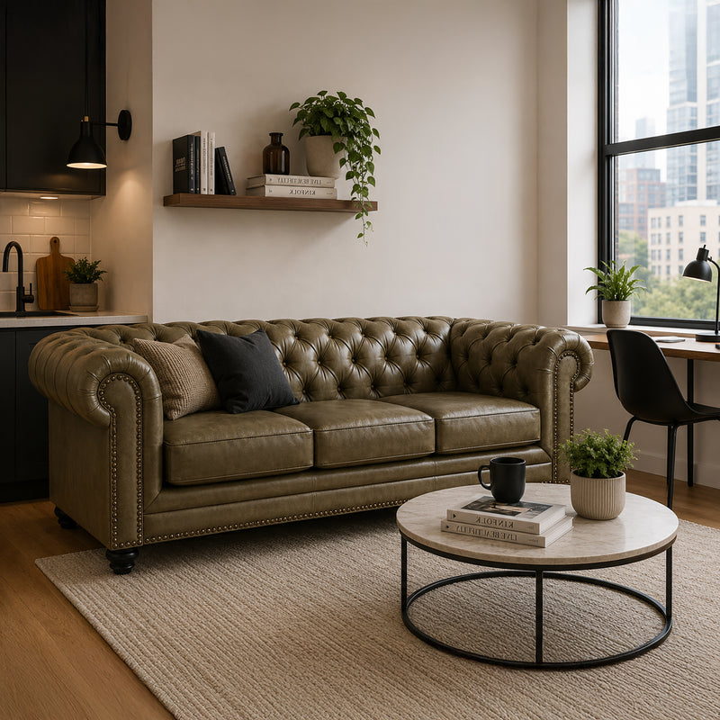 Maryport Leather Sofa with Tufting and Nailhead Trim - Coja