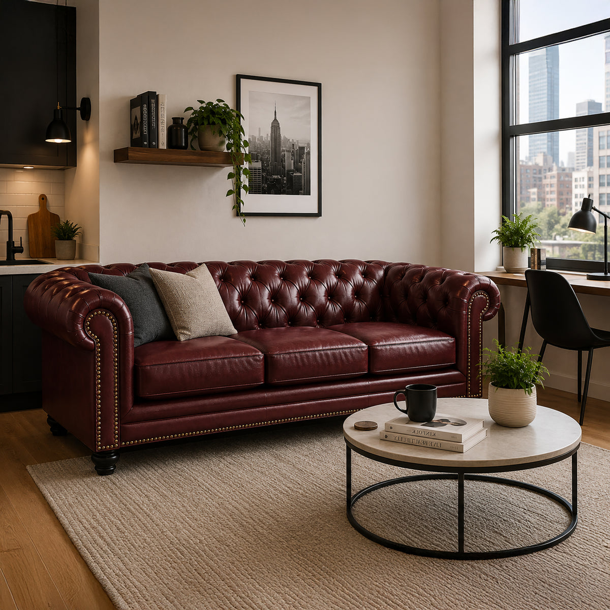 Maryport Leather Sofa with Tufting and Nailhead Trim - Coja