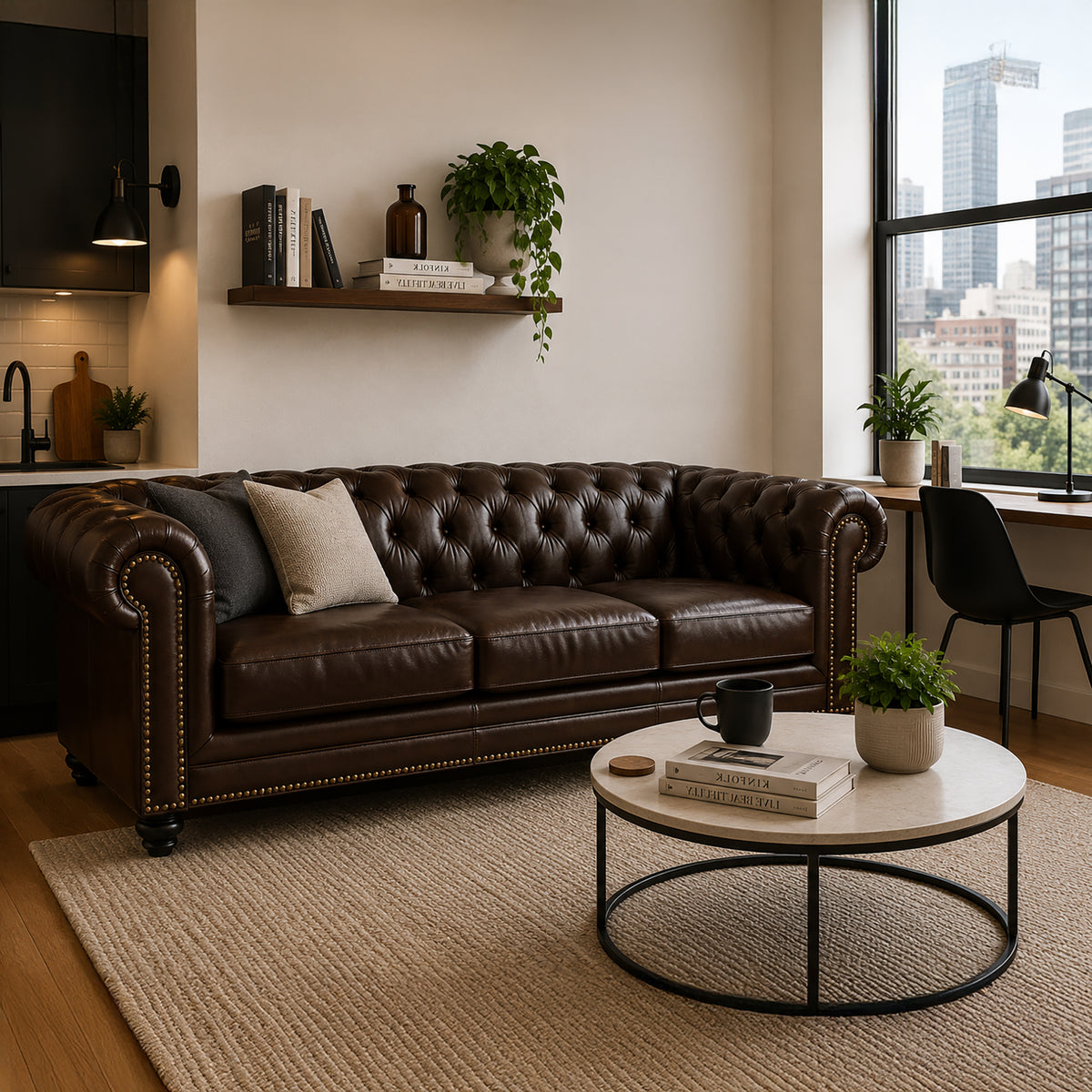 Maryport Leather Sofa with Tufting and Nailhead Trim - Coja