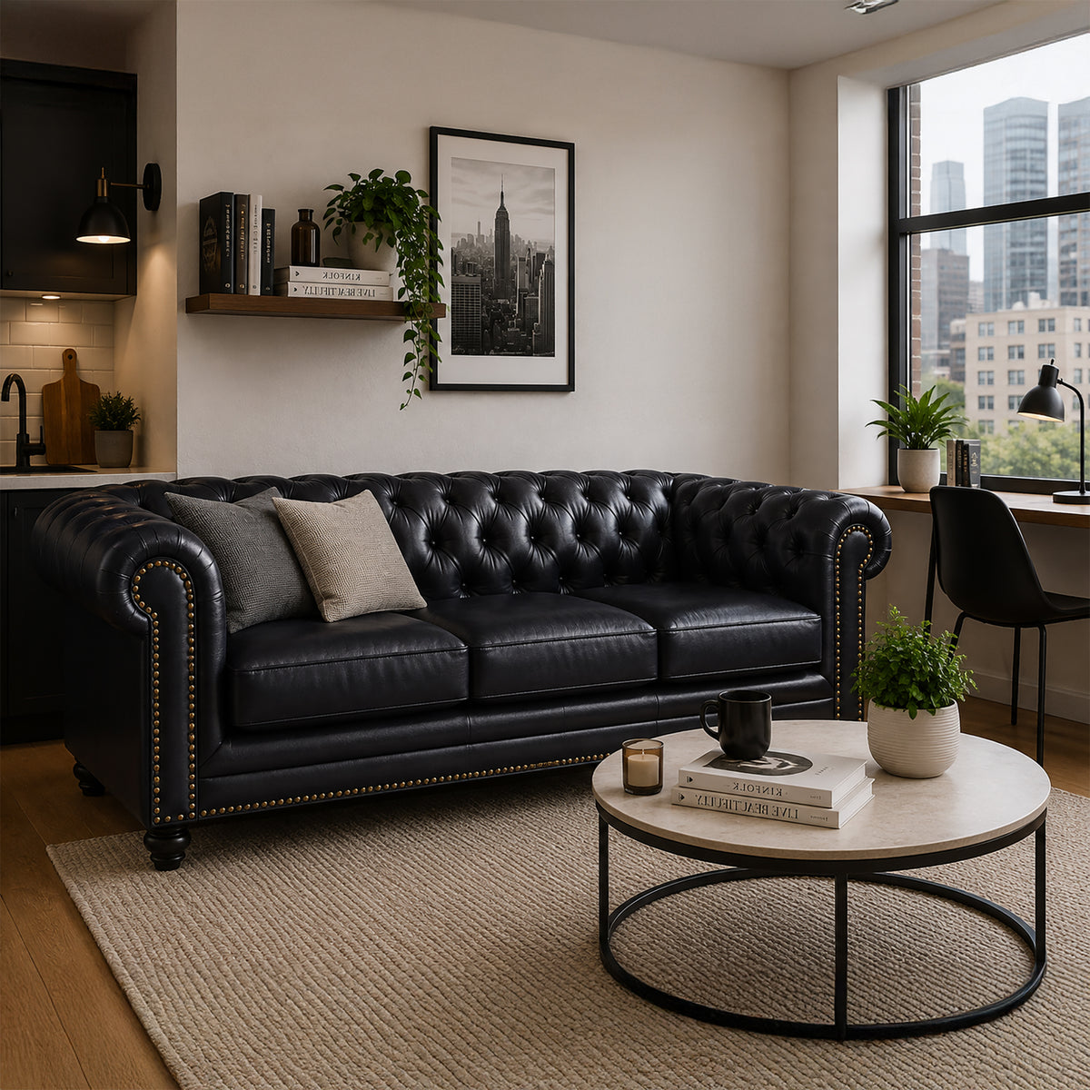 Maryport Leather Sofa with Tufting and Nailhead Trim - Coja