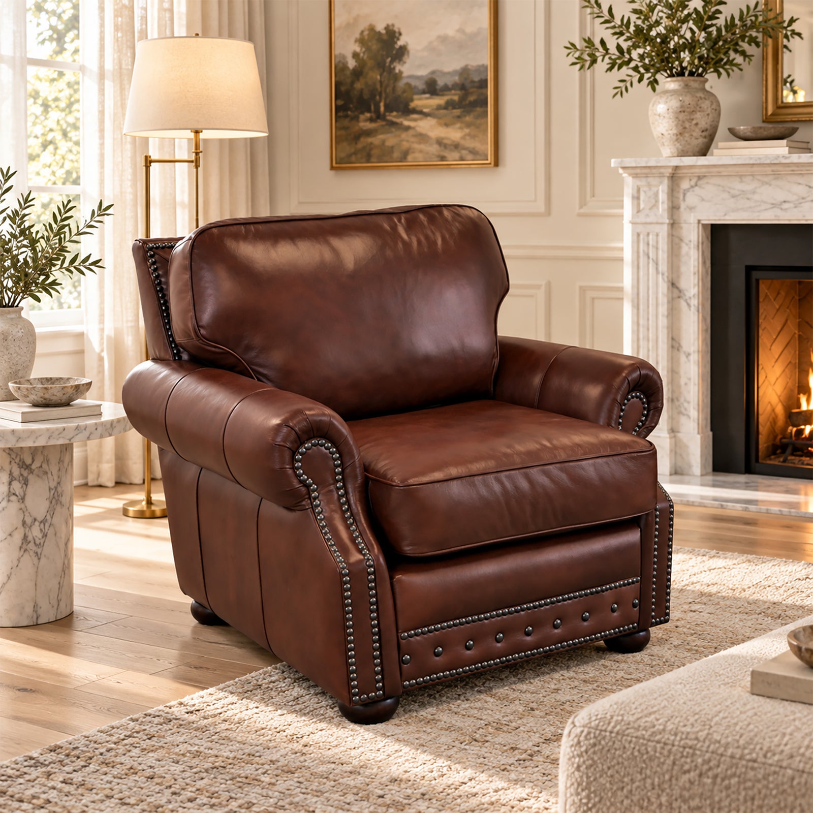 Middleton Genuine Leather Chair With Nailhead Trim - Made in the U.S.A. - Coja