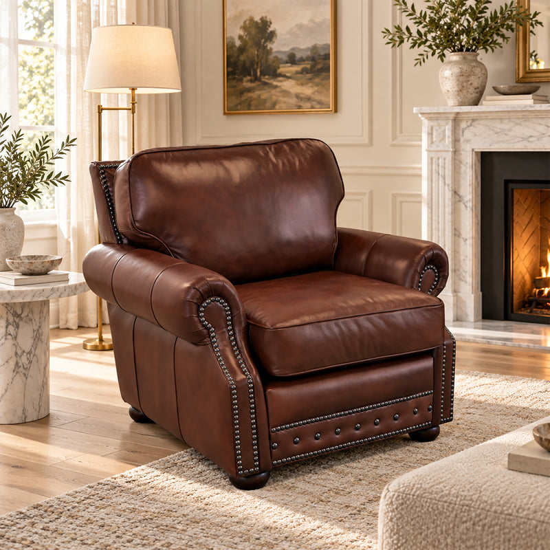 Middleton Genuine Leather Chair With Nailhead Trim - Made in the U.S.A. - Coja