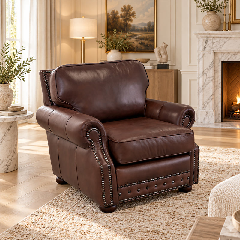 Middleton Genuine Leather Chair With Nailhead Trim - Made in the U.S.A. - Coja
