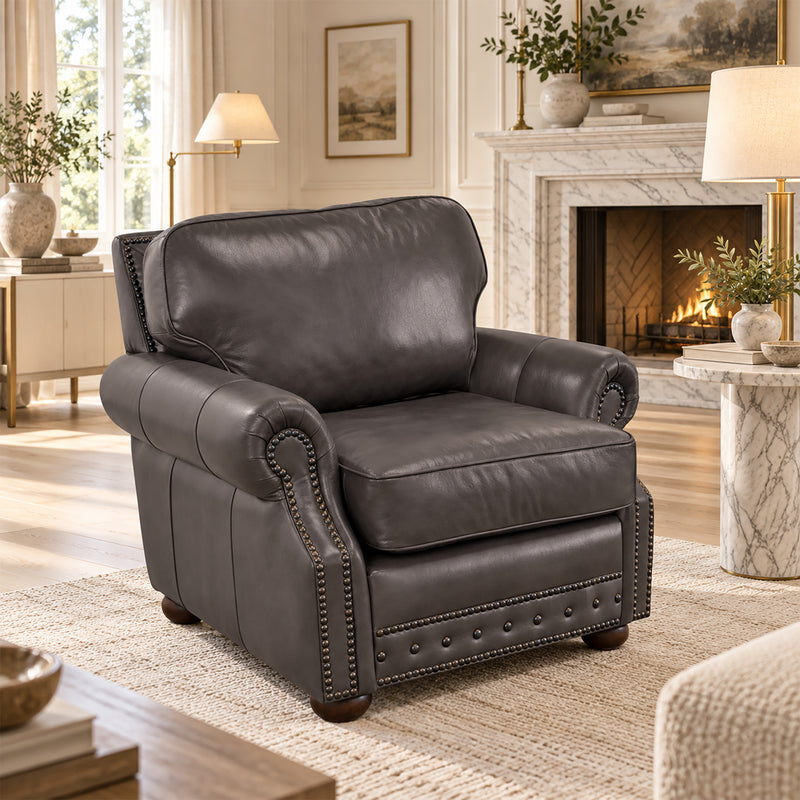 Middleton Genuine Leather Chair With Nailhead Trim - Made in the U.S.A. - Coja
