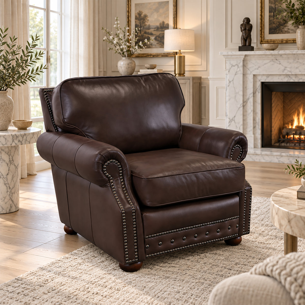 Middleton Genuine Leather Chair With Nailhead Trim - Made in the U.S.A. - Coja
