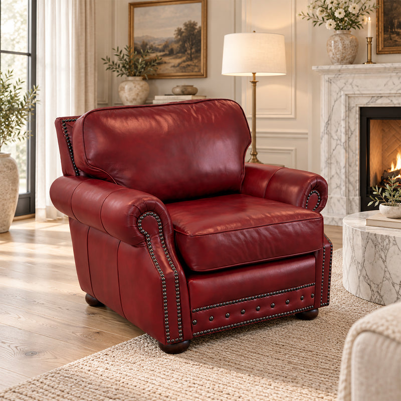 Middleton Genuine Leather Chair With Nailhead Trim - Made in the U.S.A. - Coja