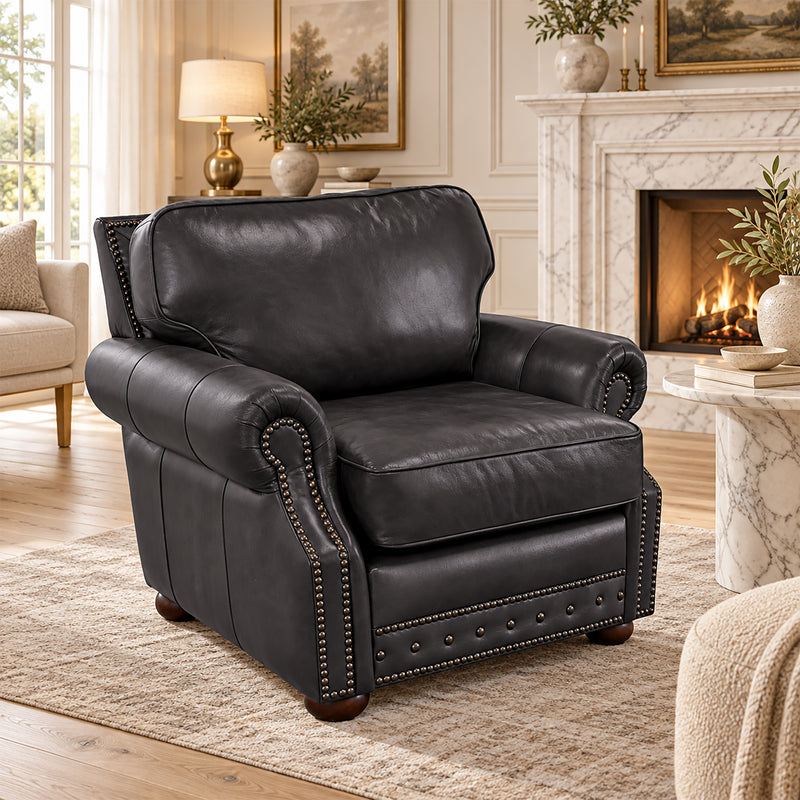 Middleton Genuine Leather Chair With Nailhead Trim - Made in the U.S.A. - Coja