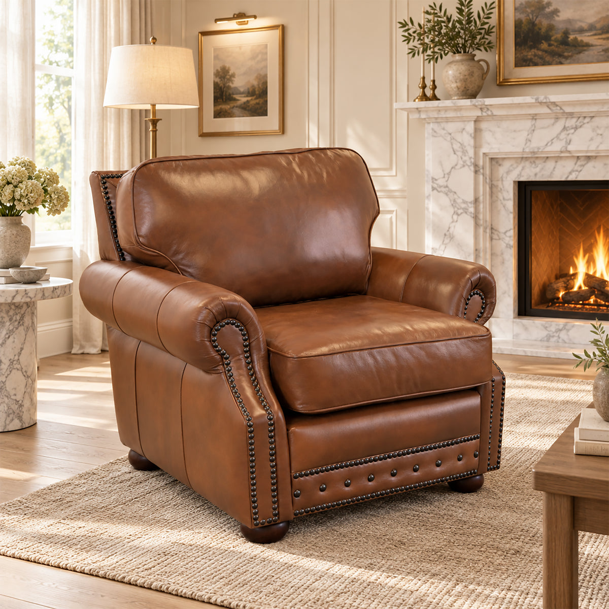 Middleton Genuine Leather Chair With Nailhead Trim - Made in the U.S.A. - Coja