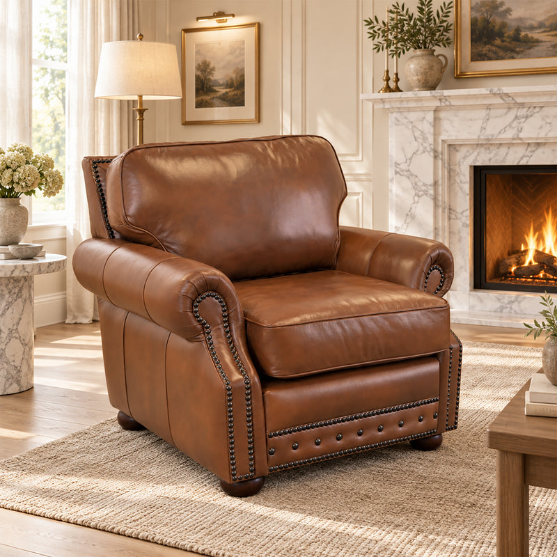 Middleton Genuine Leather Chair With Nailhead Trim - Made in the U.S.A. - Coja