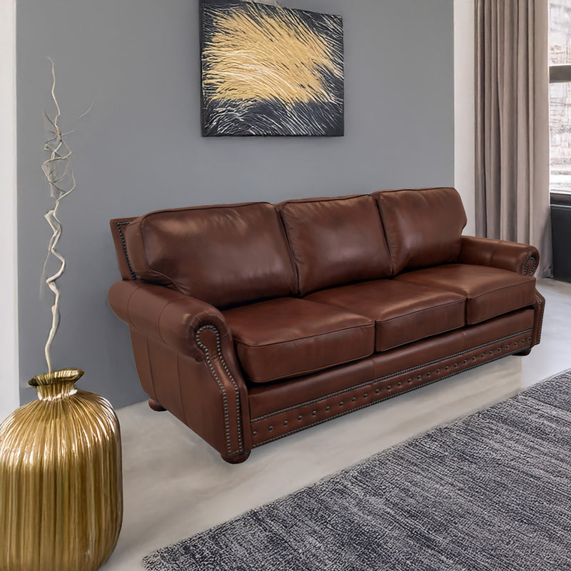 Middleton Genuine Leather Sofa With Nailhead Trim - Made in the U.S.A. - Coja