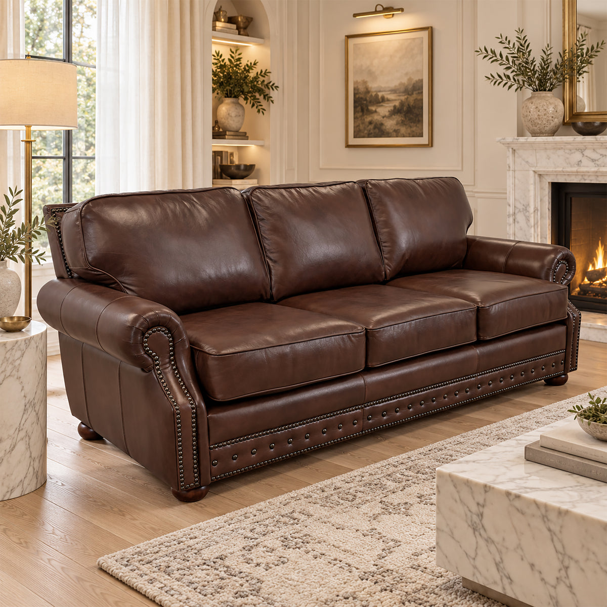 Middleton Genuine Leather Sofa With Nailhead Trim - Made in the U.S.A. - Coja