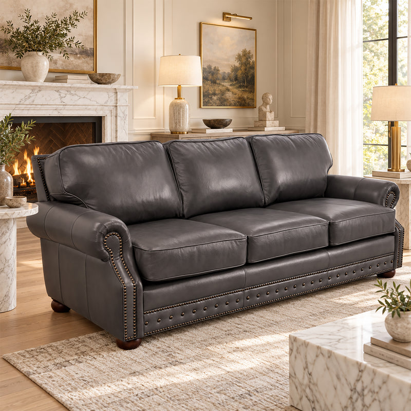 Middleton Genuine Leather Sofa With Nailhead Trim - Made in the U.S.A. - Coja