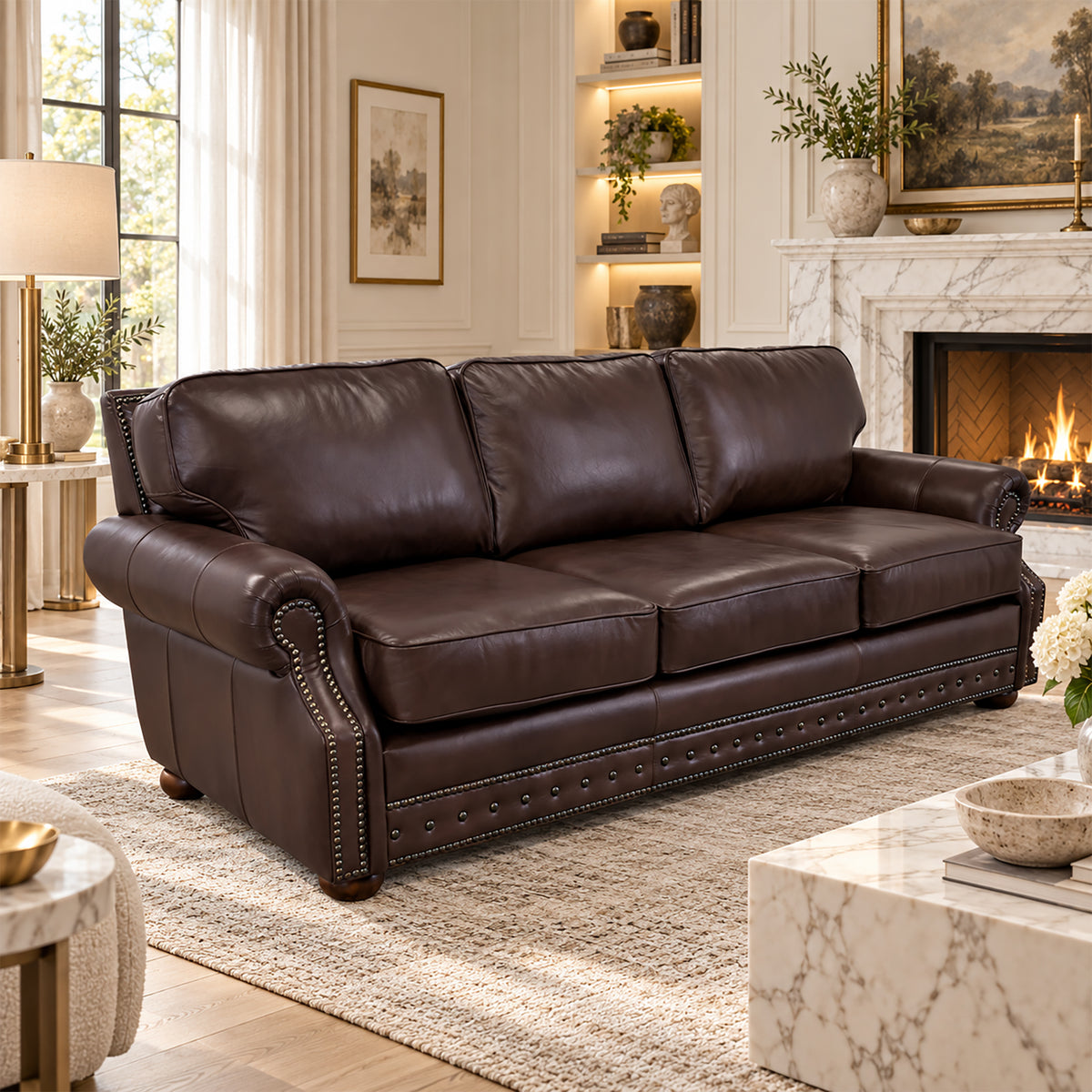 Middleton Genuine Leather Sofa With Nailhead Trim - Made in the U.S.A. - Coja