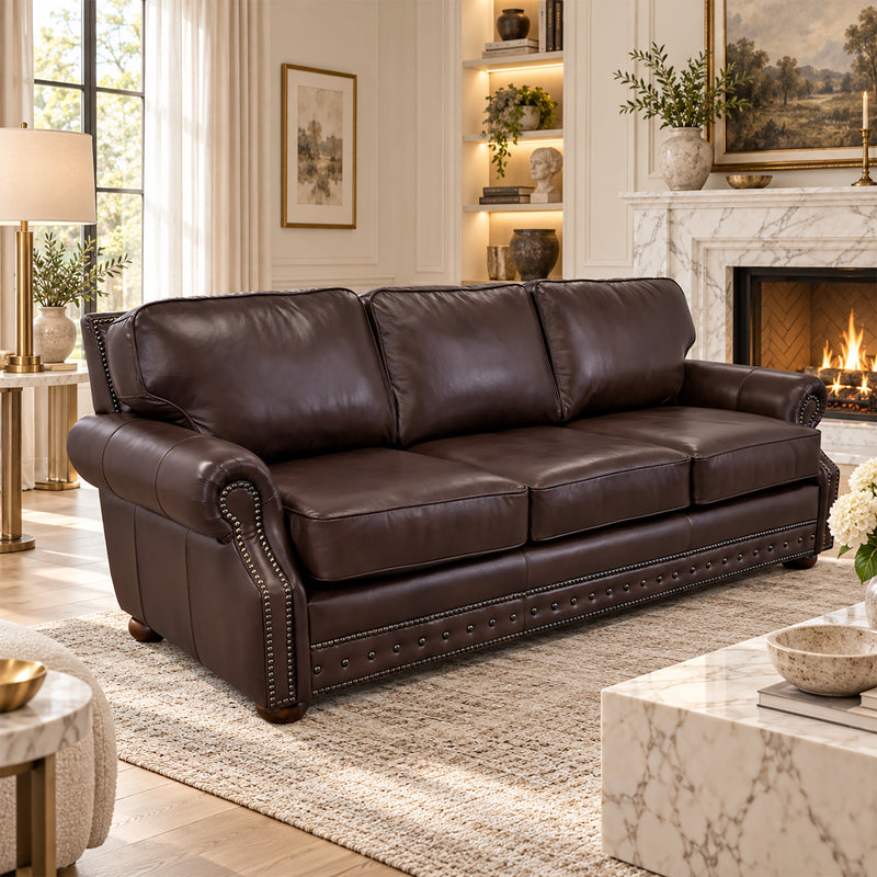 Middleton Genuine Leather Sofa With Nailhead Trim - Made in the U.S.A. - Coja