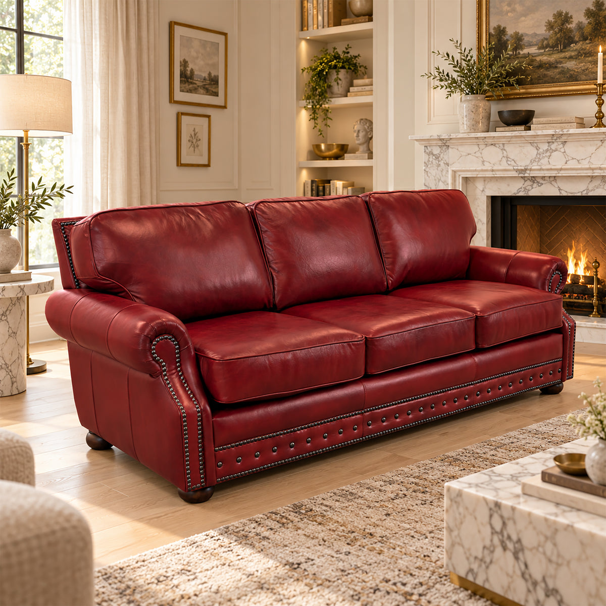 Middleton Genuine Leather Sofa With Nailhead Trim - Made in the U.S.A. - Coja