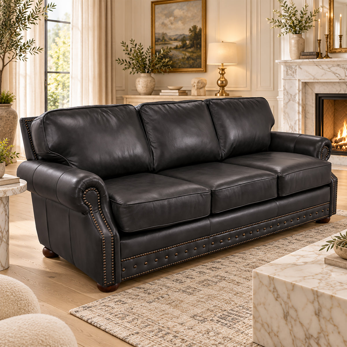 Middleton Genuine Leather Sofa With Nailhead Trim - Made in the U.S.A. - Coja