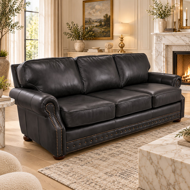 Middleton Genuine Leather Sofa With Nailhead Trim - Made in the U.S.A. - Coja