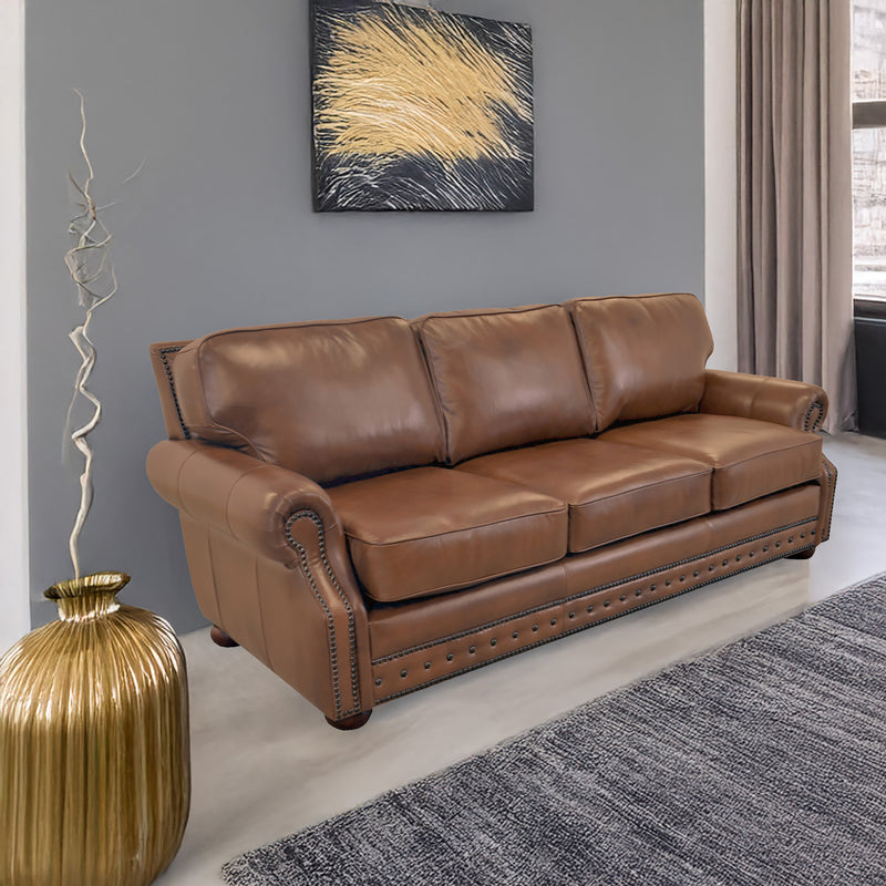 Middleton Genuine Leather Sofa With Nailhead Trim - Made in the U.S.A. - Coja