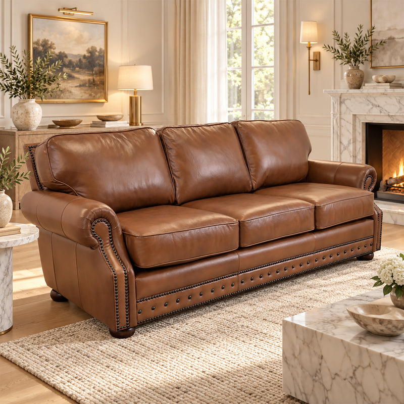 Middleton Genuine Leather Sofa With Nailhead Trim - Made in the U.S.A. - Coja