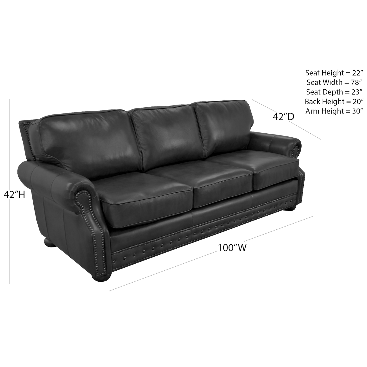 Middleton Genuine Leather Sofa With Nailhead Trim - Made in the U.S.A. - Coja