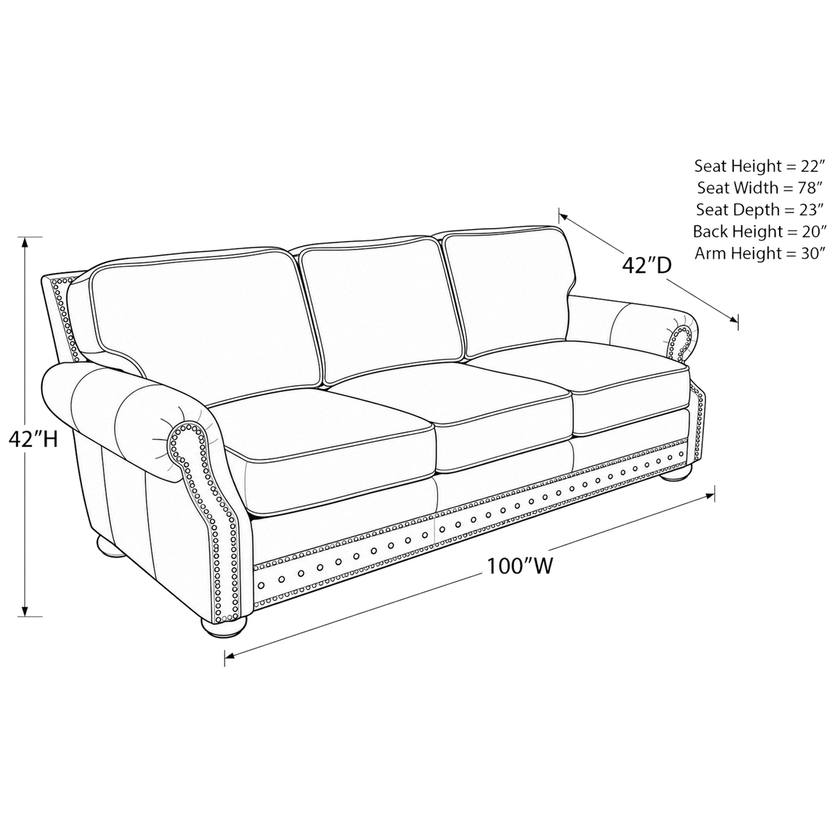 Middleton Genuine Leather Sofa With Nailhead Trim - Made in the U.S.A. - Coja