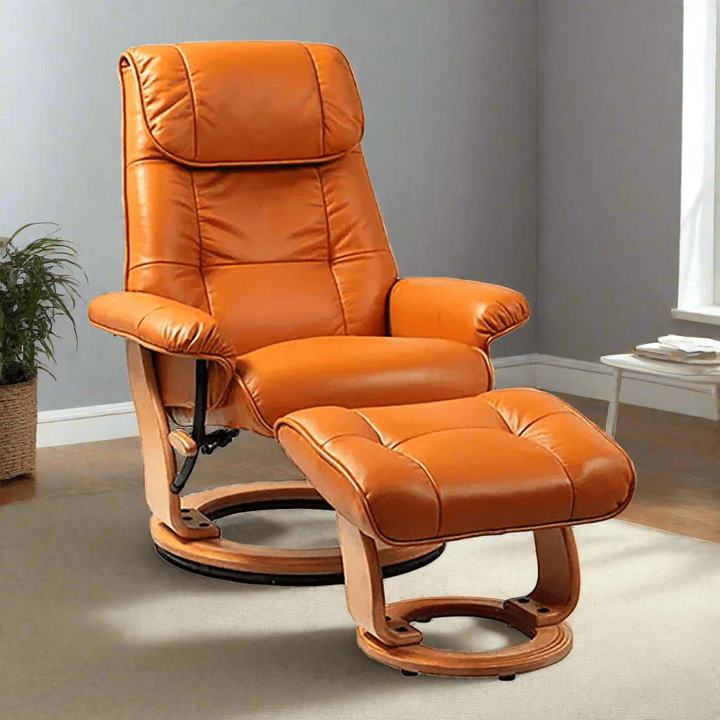 Muscat Leather Swivel Recliner with Matching Ottoman - Coja