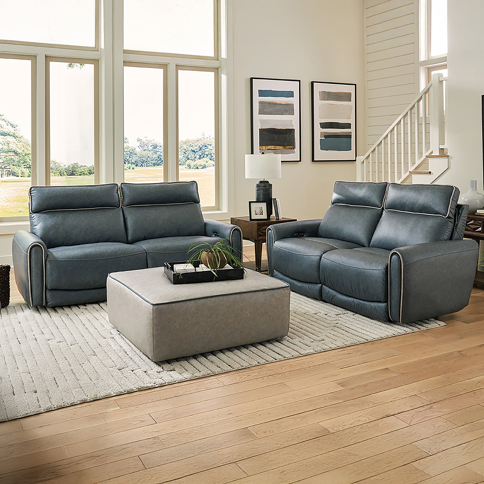 Nahele Three Piece Faux Leather Recliner Living Room Set, With Power Articulating Headrest