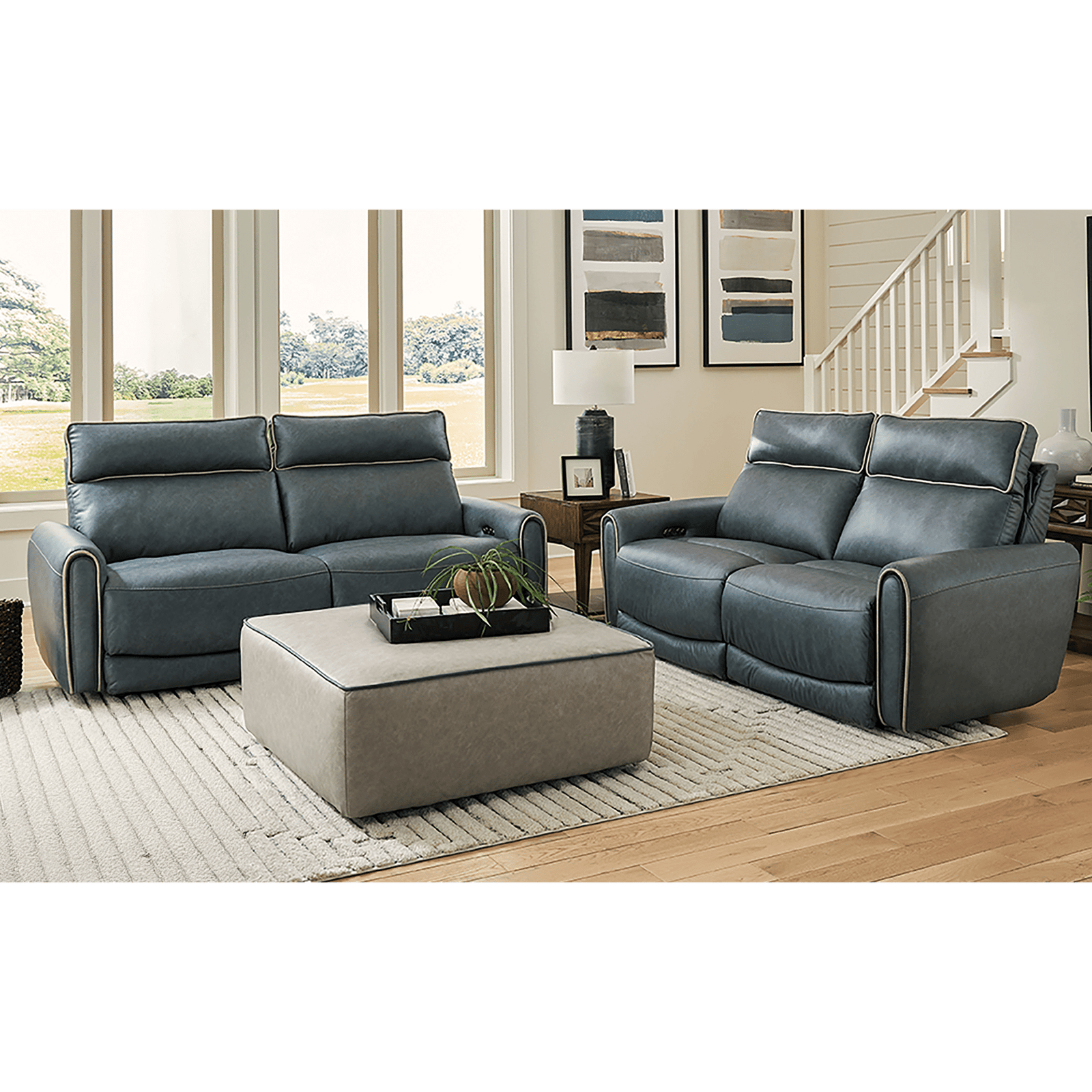 Nahele Three Piece Faux Leather Recliner Living Room Set, With Power Articulating Headrest - Coja